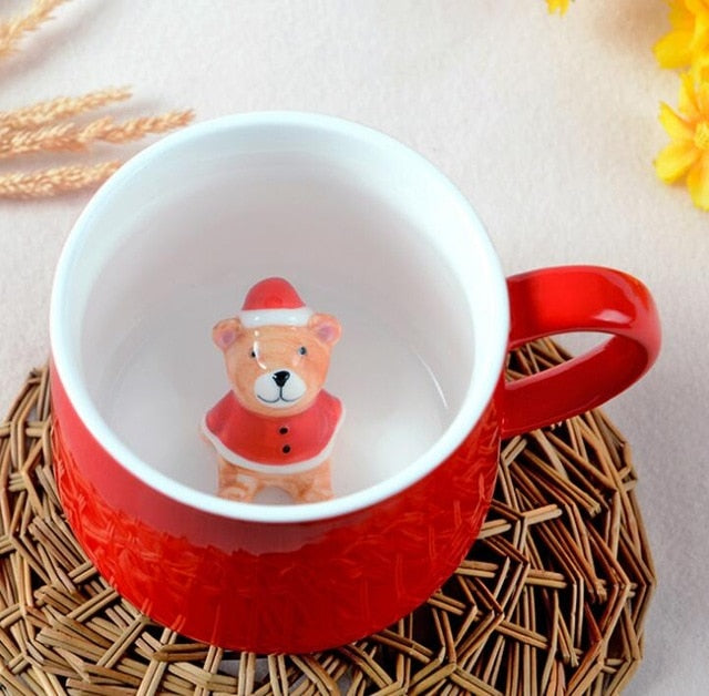 🎅 Mug 3D de Noël – Bonhomme de Neige & Renne en Relief 🎄