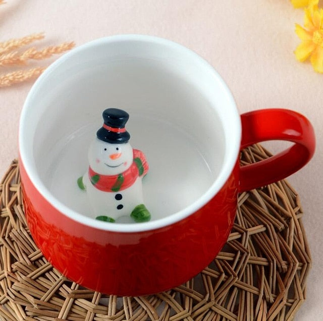 🎅 Mug 3D de Noël – Bonhomme de Neige & Renne en Relief 🎄