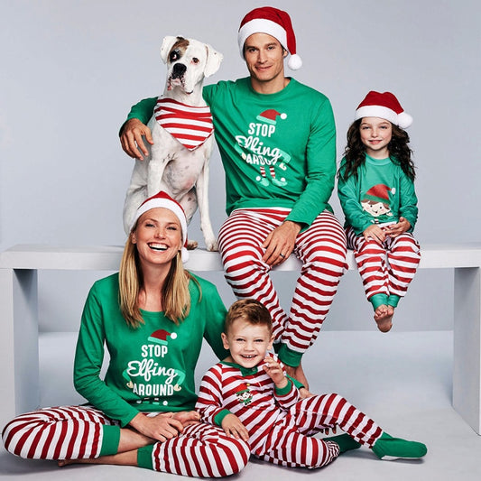 🎄 Pyjama Famille de Noël  Lutin Vert & Rayures Magique
