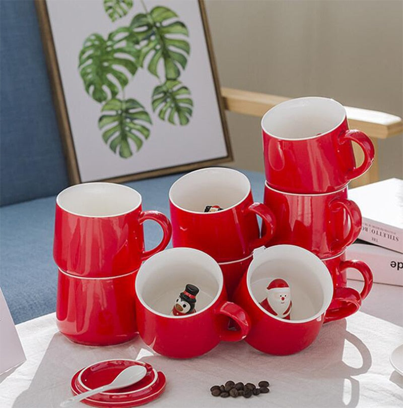 🎅 Mug 3D de Noël – Bonhomme de Neige & Renne en Relief 🎄