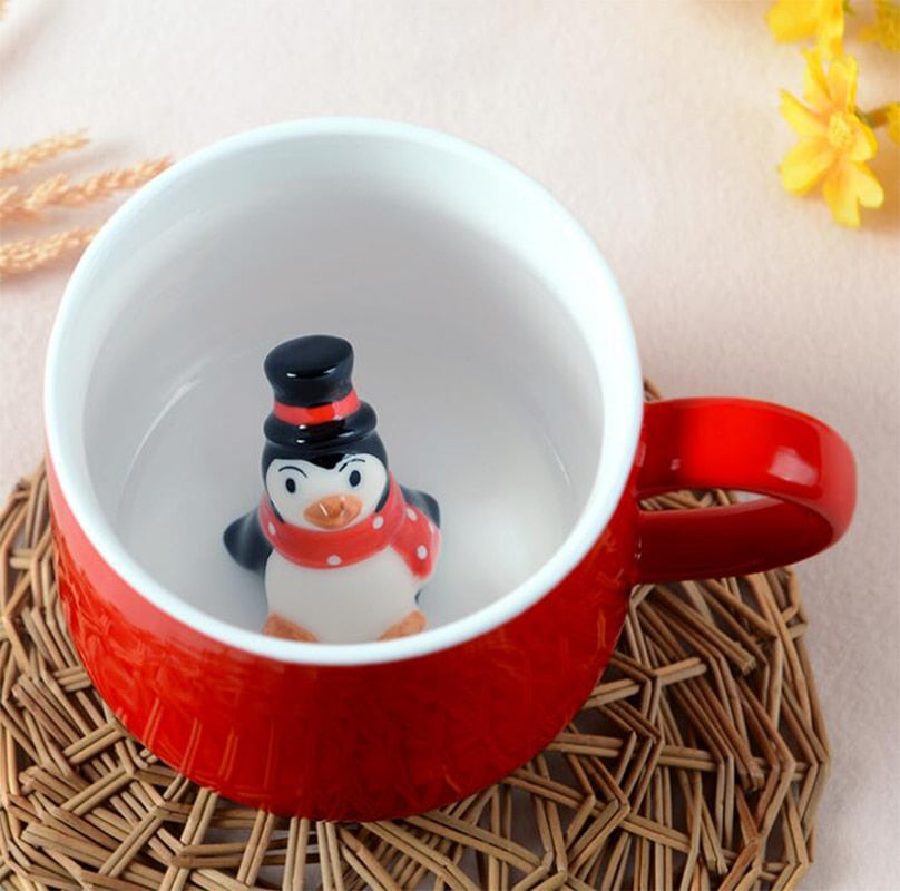 🎅 Mug 3D de Noël – Bonhomme de Neige & Renne en Relief 🎄
